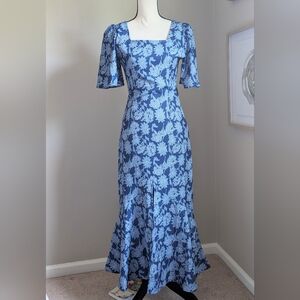 Procelain Floral Print Square Neck Mermaid Style Dress - RUNS SMALL